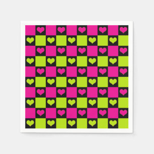 Servilleta De Papel Corazones de tablero de ajedrez - Verde animado, r