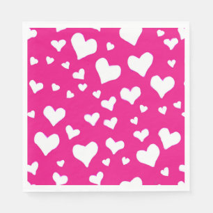 Servilleta De Papel Corazones de Tiza Blanca sobre Rosa Fucsia