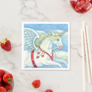 SERVILLETA DE PAPEL CORAZONES DE VUELO UNICORN BLANCO, FANTASY PEGASUS