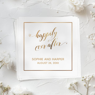 Servilleta De Papel Corazones dorados y borde Felices para siempre, Bl