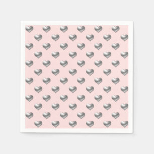 Servilleta De Papel Corazones elegantes de plata sobre fondo suave ros