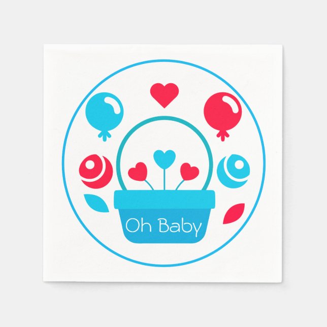 Servilleta De Papel Corazones, globos y cesta del corazón (Anverso)