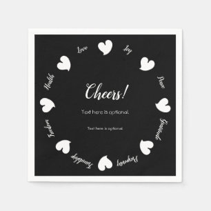 Servilleta De Papel Corazones Hearty Blanco y Negro-Texto Personalizad