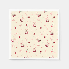 Servilleta De Papel Corazones lazos de cerezas rosadas lindas en crema