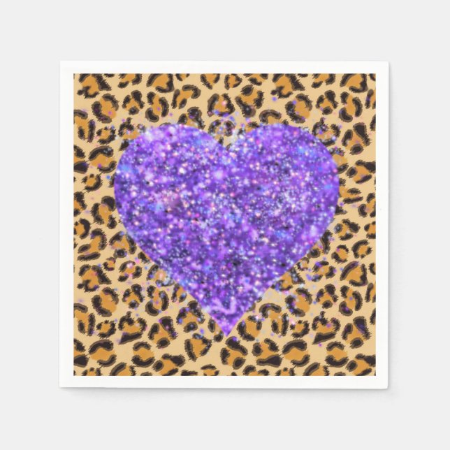 Servilleta De Papel Corazones morados y leopardo silvestres (Anverso)