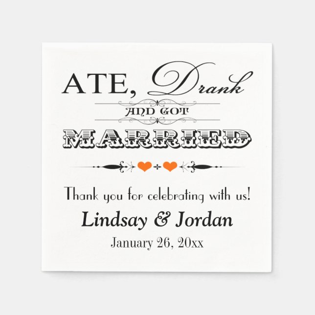 Servilleta De Papel Corazones naranjas y trazos Bodas Napkins (Anverso)