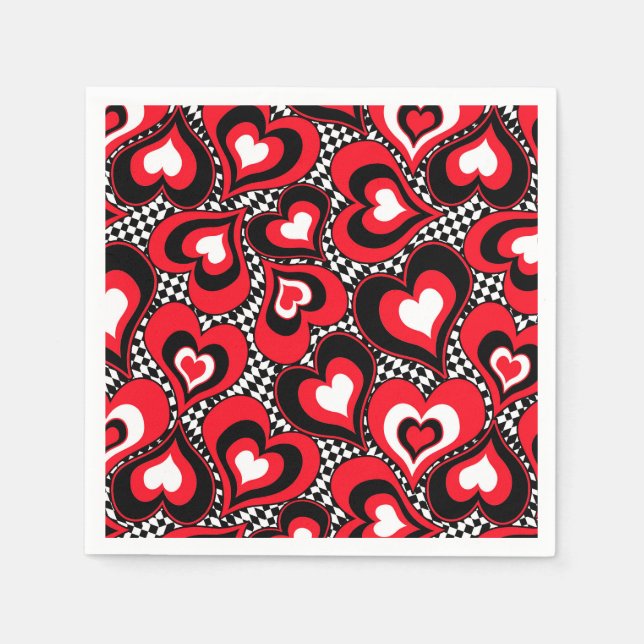 Servilleta De Papel Corazones, negros, rojos y blancos. (Anverso)