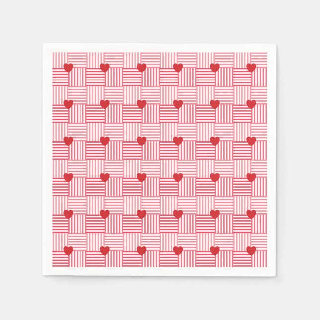 Servilleta De Papel Corazones Rayados Patrón de Parche  (Anverso)