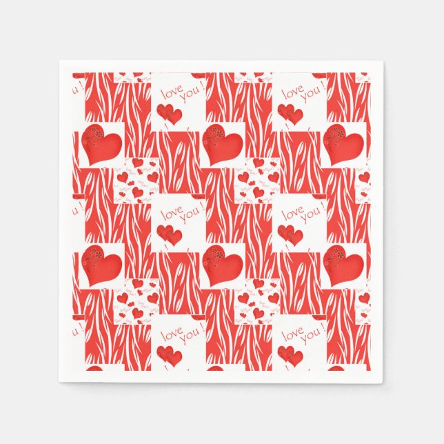 Servilleta De Papel corazones rojos, amor. (Anverso)