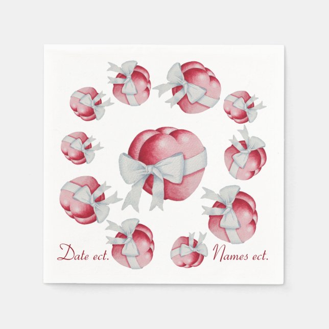 Servilleta De Papel corazones rojos atados con cinta blanca para bodas (Anverso)