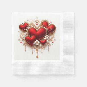 Servilleta De Papel Corazones rojos elegantes con detalles florales do