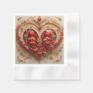 Servilleta De Papel Corazones rojos elegantes con detalles florales do