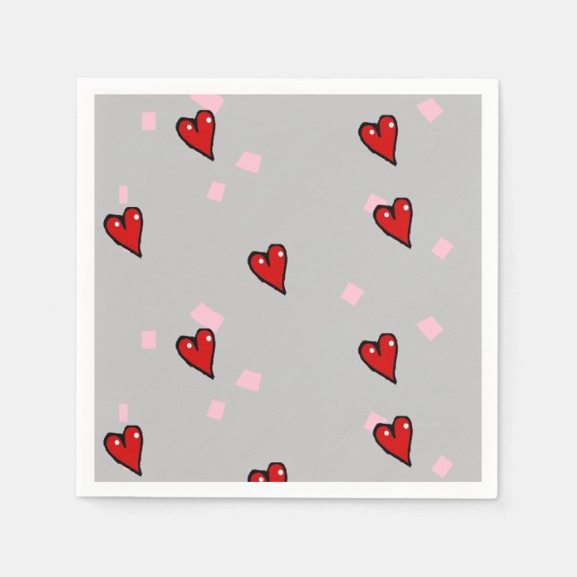 Servilleta De Papel Corazones rojos en gris (Anverso)