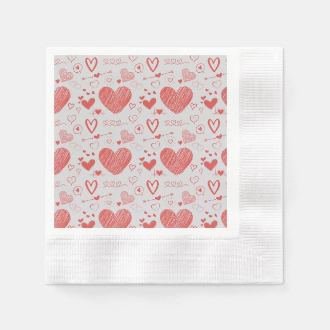 Servilleta De Papel corazones rojos - fondo gris (Anverso)