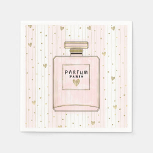 Servilleta De Papel Corazones Rosa y Oro París Perfume Chic Moda