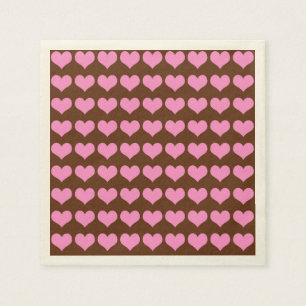 Servilleta De Papel Corazones rosados coloridos en fondo marrón