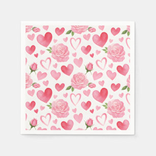 Servilleta De Papel Corazones rosados y Rosas