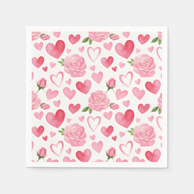 Servilleta De Papel Corazones rosados y Rosas (Anverso)