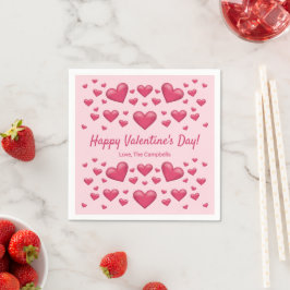 Servilleta De Papel Corazones rosas Feliz día de San Valentín y texto 