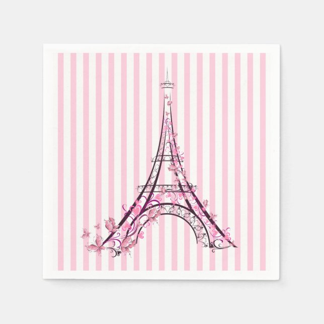Servilleta De Papel Corazones rosas y mariposas Paris Torre Eiffel Fie (Anverso)