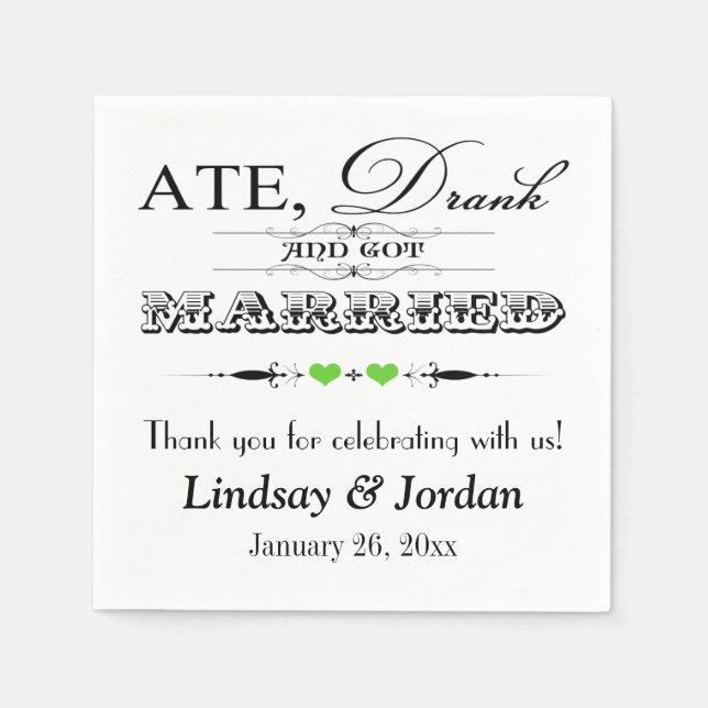 Servilleta De Papel Corazones verdes limones y trazos Bodas Napkins (Anverso)