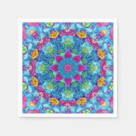 Servilleta De Papel Corazones Violeta y Azul Vintage Fractal Kaleidosc
