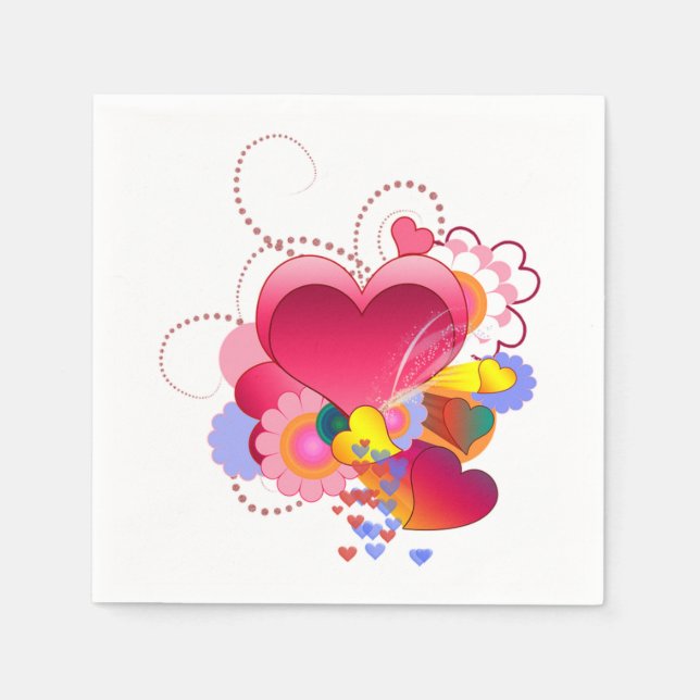 Servilleta De Papel Corazones y Flores (Anverso)