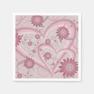 Servilleta De Papel Corazones y flores abstractos rosados Arte fractal