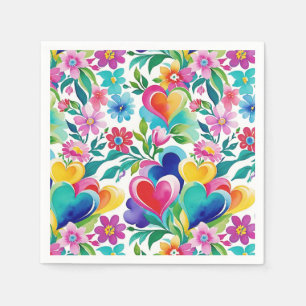 Servilleta De Papel Corazones Y Flores Brillantes Y Alegres