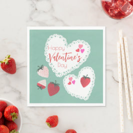 Servilleta De Papel Corazones y fresas Feliz Día de San Valentín
