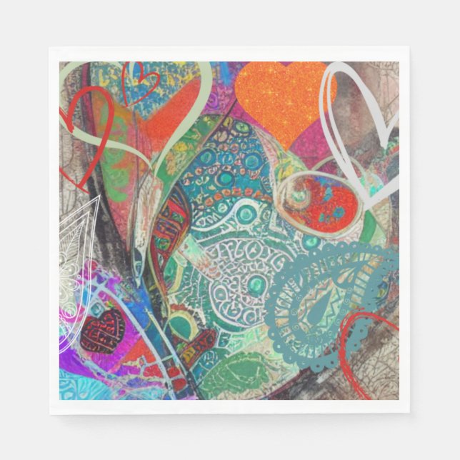 Servilleta De Papel Corazones y paisley (Anverso)