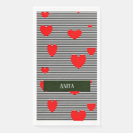 Servilleta De Papel Corazones y rayas rojas personalizadas