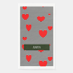Servilleta De Papel Corazones y rayas rojas personalizadas