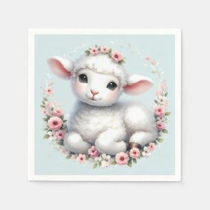 Servilleta De Papel Corderito Adorable con Ilustración de Corona Flora