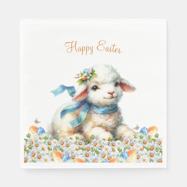 Servilleta De Papel Cordero de Pascua Personalizado Acuarela (Anverso)