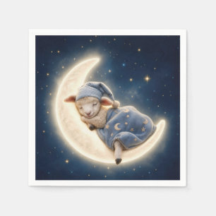 Servilleta De Papel Cordero durmiendo en una luna creciente