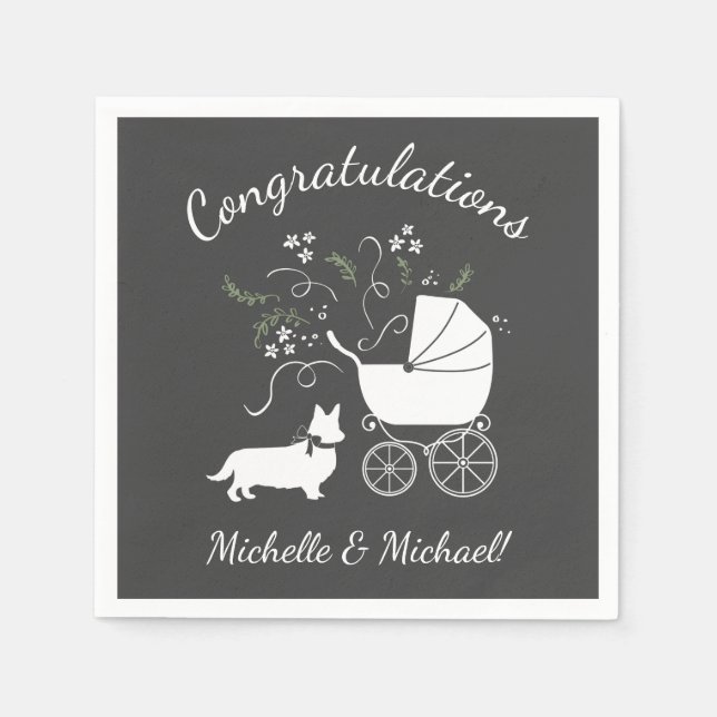 Servilleta De Papel Corgi Baby Shower Dog (Anverso)