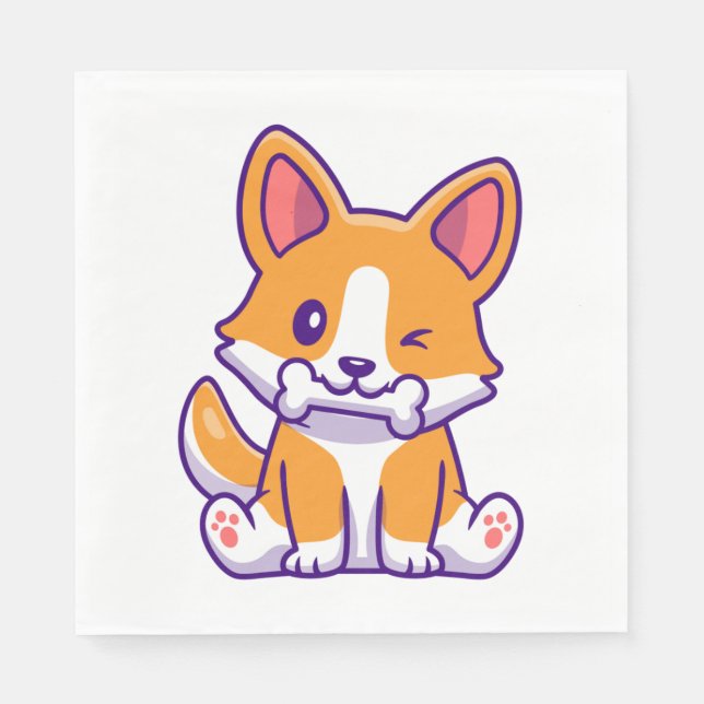 Servilleta De Papel Corgi corto con hueso (Anverso)