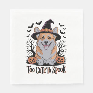 Servilleta De Papel Corgi de Halloween en Gorra de brujas