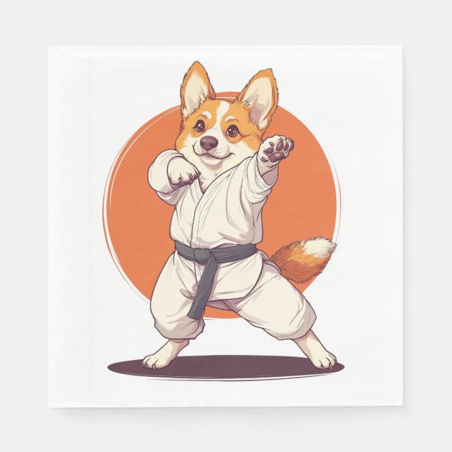 Servilleta De Papel Corgi de Karate � Perro de Artes Marciales (Anverso)