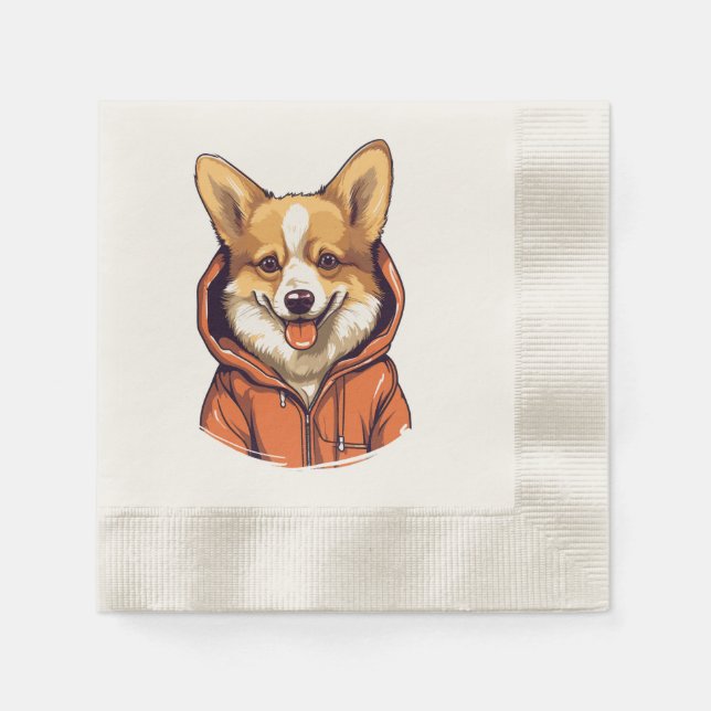 Servilleta De Papel Corgi Divertido con Sudadera (Anverso)