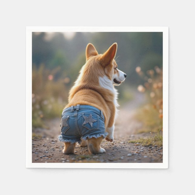 Servilleta De Papel Corgi Dog Con Jean Shorts azules (Anverso)