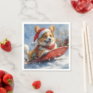 Servilleta De Papel Corgi Dog en Sledge Let it Snow Navidades