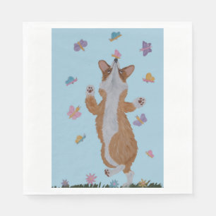Servilleta De Papel Corgi galés bailando con mariposas