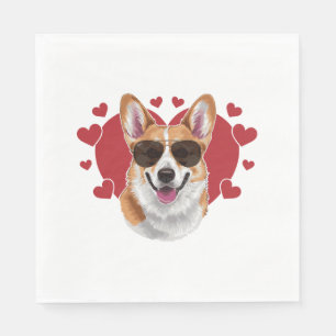 Servilleta De Papel Corgi Love Guay Gafas de sol rodeadas de corazones