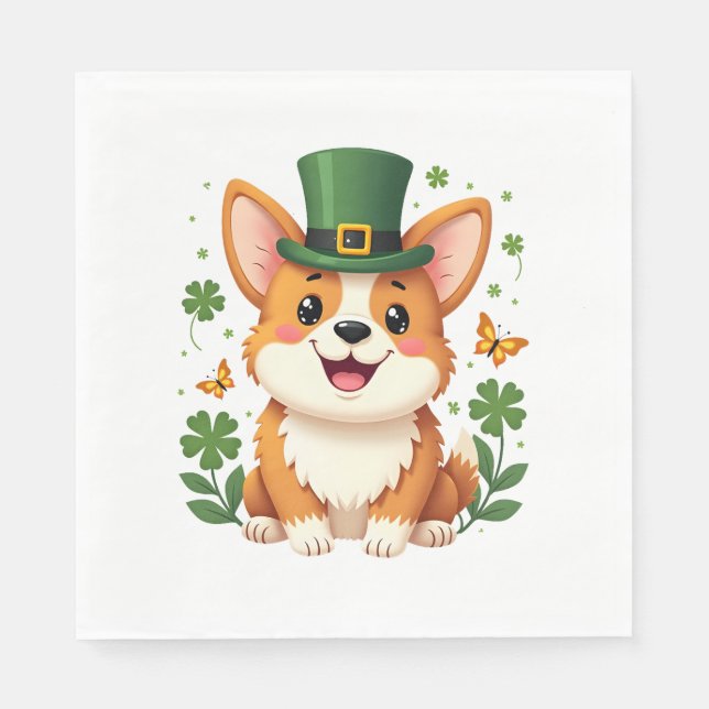 Servilleta De Papel Corgi Lover Shamrock Feliz Día de St Patrics (Anverso)