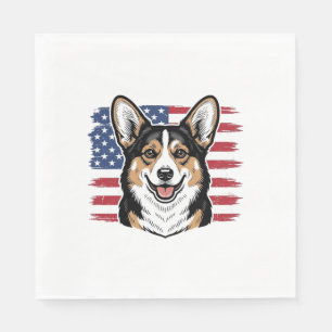 Servilleta De Papel Corgi Patriótico Bandera Americana Diseño Vector V
