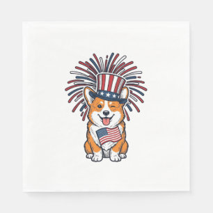 Servilleta De Papel Corgi Patriótico Fuegos Artificiales Diseño Vector