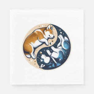 Servilleta De Papel Corgi Y Husky En El Espacio Yin Y Yang T- Esencial