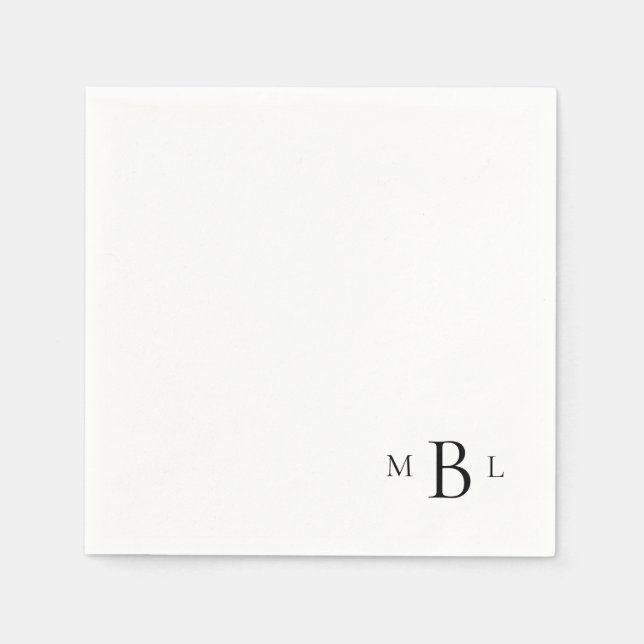 Servilleta De Papel Corner Black Monogram Simple Coctail Napkins (Anverso)